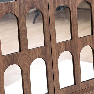 English Elm Double Door Cabinet Walnut Sideboard with Mirror-Style Accents, Removable Shelves & Solid Wood Legs W3417P388709