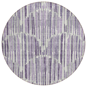 HomeRoots 5' Abstract Purple Ivory Lavender Area Rug - Washable Indoor/Outdoor Style for Modern Spaces 8' Round 584100