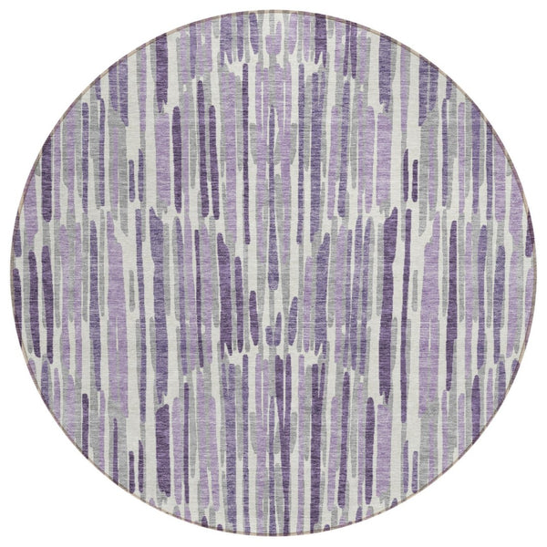 HomeRoots 5' Abstract Purple Ivory Lavender Area Rug - Washable Indoor/Outdoor Style for Modern Spaces 8' Round 584100