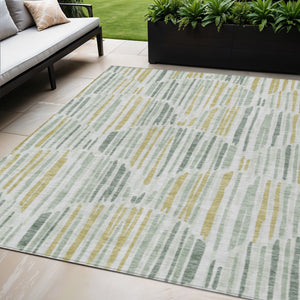 Homeroots 3' Aqua Teal Blue And Lime Green Abstract Washable Area Rug For Indoor And Outdoor Spaces 5' X 8' Polyester 584105