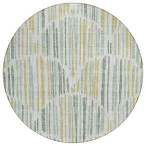 HomeRoots 5' Durable Sage Artichoke Green & Gold Abstract Area Rug for Indoor & Outdoor Use, Machine Washable 8' Round 584106