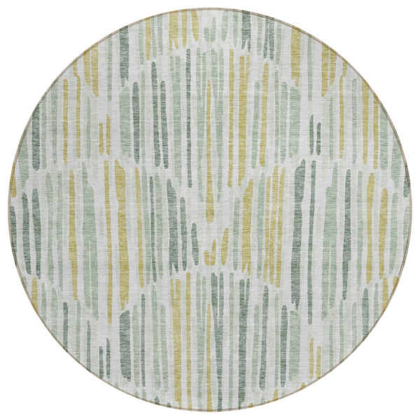 HomeRoots 5' Durable Sage Artichoke Green & Gold Abstract Area Rug for Indoor & Outdoor Use, Machine Washable 8' Round 584106