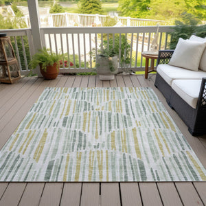 Homeroots 3' Aqua Teal Blue And Lime Green Abstract Washable Area Rug For Indoor And Outdoor Spaces 8' X 10' Polyester 584107