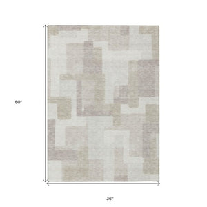 Homeroots 3' Beige Tan And Taupe Abstract Washable Area Rug For Indoor Or Outdoor Use - Durable Design 3' X 5' Polyester 584110
