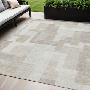 Homeroots 3' Beige Tan And Taupe Abstract Washable Area Rug For Indoor Or Outdoor Use - Durable Design 3' X 5' Polyester 584110