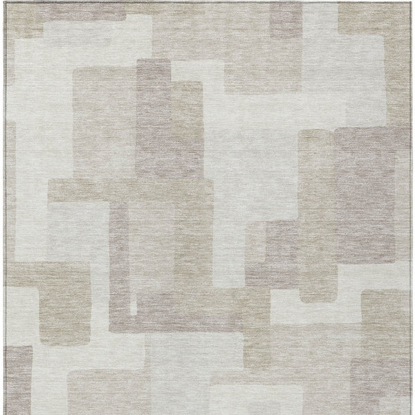 Homeroots 3' Beige Tan And Taupe Abstract Washable Area Rug For Indoor Or Outdoor Use - Durable Design 5' X 8' Polyester 584111