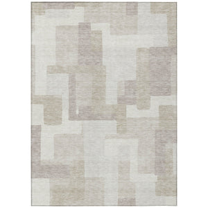 Homeroots 3' Beige Tan And Taupe Abstract Washable Area Rug For Indoor Or Outdoor Use - Durable Design 5' X 8' Polyester 584111