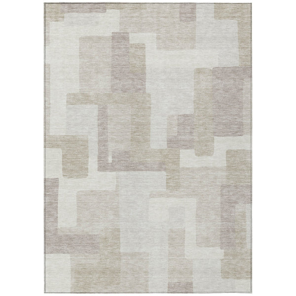 Homeroots 3' Beige Tan And Taupe Abstract Washable Area Rug For Indoor Or Outdoor Use - Durable Design 5' X 8' Polyester 584111