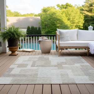 Homeroots 3' Beige Tan And Taupe Abstract Washable Area Rug For Indoor Or Outdoor Use - Durable Design 5' X 8' Polyester 584111