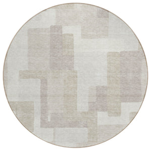 HomeRoots 5' Abstract Beige Tan and Taupe Washable Area Rug for Indoor and Outdoor Spaces - Low Maintenance Style 8' Round 584112
