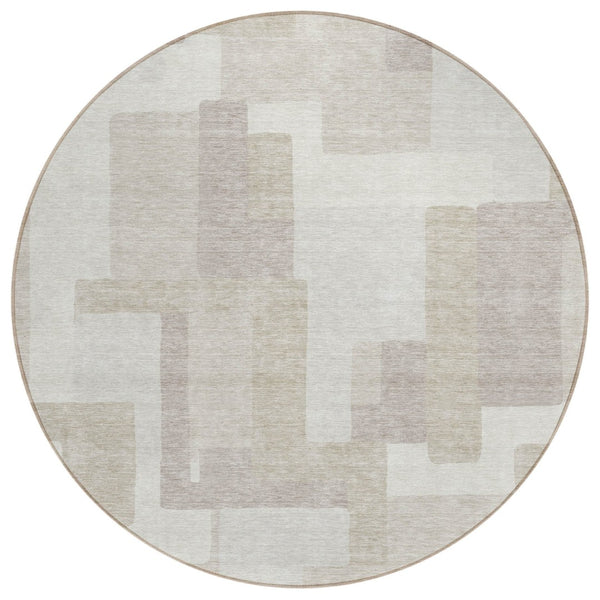 HomeRoots 5' Abstract Beige Tan and Taupe Washable Area Rug for Indoor and Outdoor Spaces - Low Maintenance Style 8' Round 584112