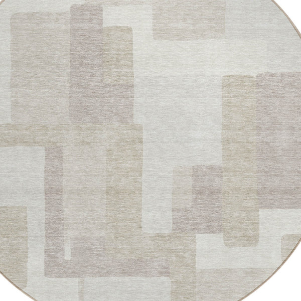 Homeroots 3' Beige Tan And Taupe Abstract Washable Area Rug For Indoor Or Outdoor Use - Durable Design 8' Round Polyester 584112