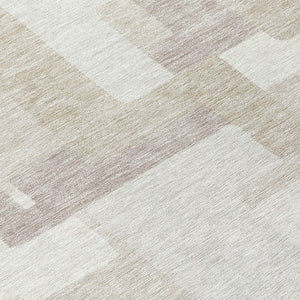 Homeroots 3' Beige Tan And Taupe Abstract Washable Area Rug For Indoor Or Outdoor Use - Durable Design 8' Round Polyester 584112