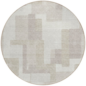 Homeroots 3' Beige Tan And Taupe Abstract Washable Area Rug For Indoor Or Outdoor Use - Durable Design 8' Round Polyester 584112