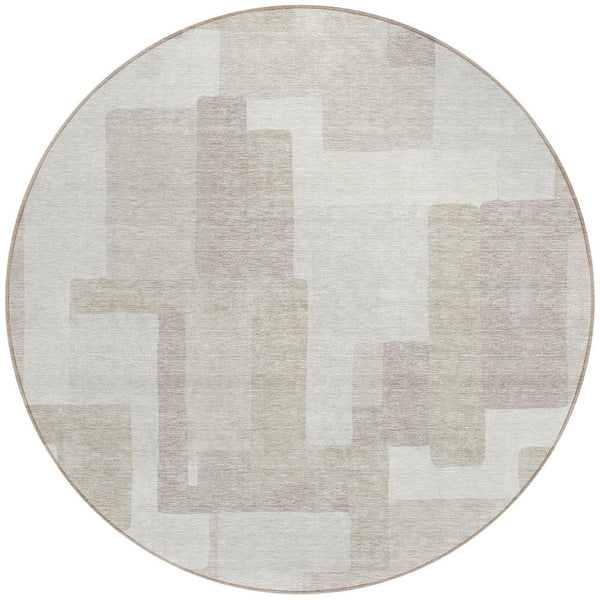 Homeroots 3' Beige Tan And Taupe Abstract Washable Area Rug For Indoor Or Outdoor Use - Durable Design 8' Round Polyester 584112