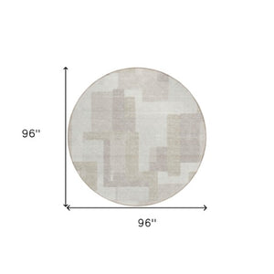 Homeroots 3' Beige Tan And Taupe Abstract Washable Area Rug For Indoor Or Outdoor Use - Durable Design 8' Round Polyester 584112