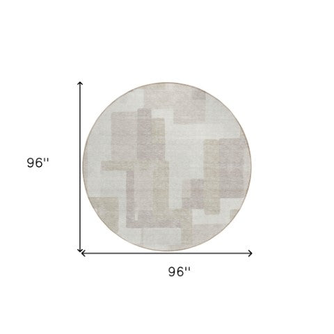 Homeroots 3' Beige Tan And Taupe Abstract Washable Area Rug For Indoor Or Outdoor Use - Durable Design 8' Round Polyester 584112