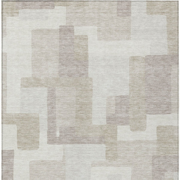 Homeroots 3' Beige Tan And Taupe Abstract Washable Area Rug For Indoor Or Outdoor Use - Durable Design 8' X 10' Polyester 584113