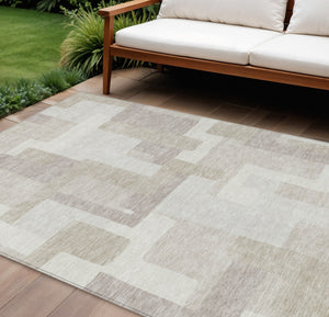 Homeroots 3' Beige Tan And Taupe Abstract Washable Area Rug For Indoor Or Outdoor Use - Durable Design 8' X 10' Polyester 584113