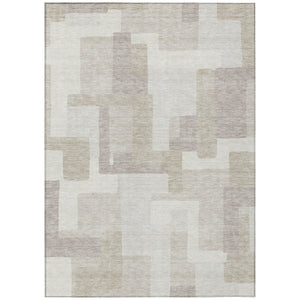 HomeRoots 5' Abstract Beige Tan and Taupe Washable Area Rug for Indoor and Outdoor Spaces - Low Maintenance Style 8' X 10' 584113