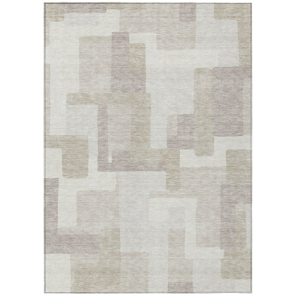 HomeRoots 5' Abstract Beige Tan and Taupe Washable Area Rug for Indoor and Outdoor Spaces - Low Maintenance Style 8' X 10' 584113