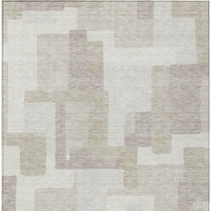 Homeroots 3' Beige Tan And Taupe Abstract Washable Area Rug For Indoor Or Outdoor Use - Durable Design 9' X 12' Polyester 584114