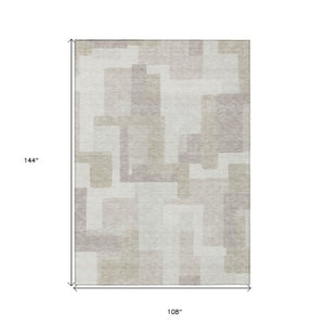 Homeroots 3' Beige Tan And Taupe Abstract Washable Area Rug For Indoor Or Outdoor Use - Durable Design 9' X 12' Polyester 584114
