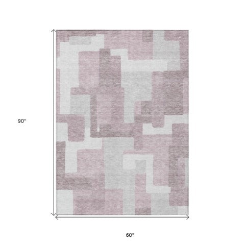 Homeroots 3' Beige Tan And Taupe Abstract Washable Area Rug For Indoor Or Outdoor Use - Durable Design 5' X 8' Polyester 584117