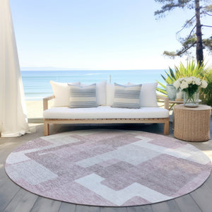Homeroots 3' Beige Tan And Taupe Abstract Washable Area Rug For Indoor Or Outdoor Use - Durable Design 8' Round Polyester 584118
