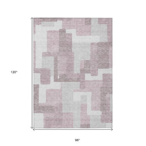 Homeroots 3' Beige Tan And Taupe Abstract Washable Area Rug For Indoor Or Outdoor Use - Durable Design 8' X 10' Polyester 584119