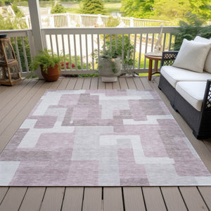 Homeroots 3' Beige Tan And Taupe Abstract Washable Area Rug For Indoor Or Outdoor Use - Durable Design 8' X 10' Polyester 584119