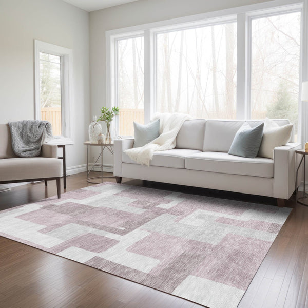 Homeroots 3' Beige Tan And Taupe Abstract Washable Area Rug For Indoor Or Outdoor Use - Durable Design 8' X 10' Polyester 584119