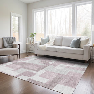 Homeroots 3' Beige Tan And Taupe Abstract Washable Area Rug For Indoor Or Outdoor Use - Durable Design 9' X 12' Polyester 584120