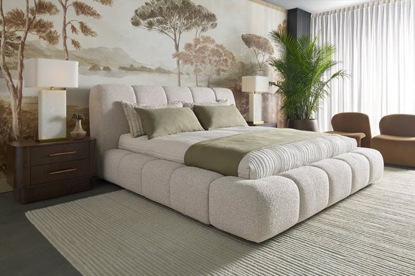 Sunpan OLENA Bed - King Size - Luxurious Modern Upholstered Centerpiece with Plush Cushioning & Support Taupe 112526