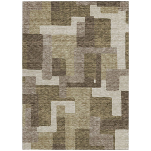 Homeroots 3' Beige Tan And Taupe Abstract Washable Area Rug For Indoor Or Outdoor Use - Durable Design 3' X 5' Polyester 584122