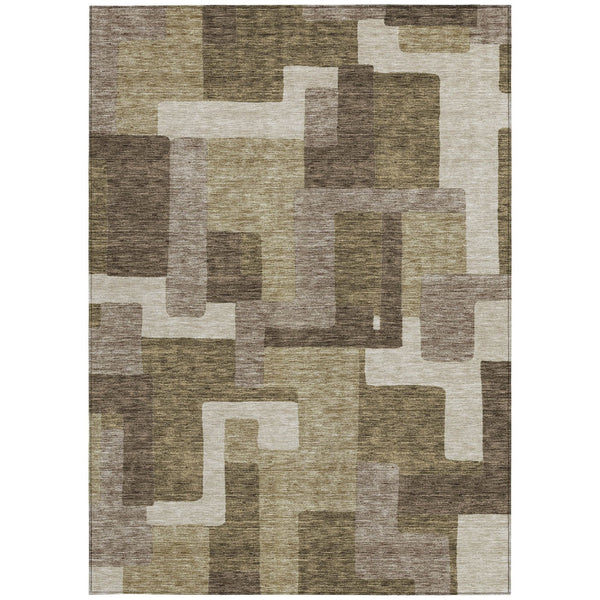 Homeroots 3' Beige Tan And Taupe Abstract Washable Area Rug For Indoor Or Outdoor Use - Durable Design 3' X 5' Polyester 584122