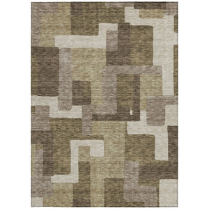 Homeroots 3' Beige Tan And Taupe Abstract Washable Area Rug For Indoor Or Outdoor Use - Durable Design 5' X 8' Polyester 584123