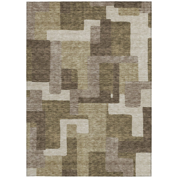 Homeroots 3' Beige Tan And Taupe Abstract Washable Area Rug For Indoor Or Outdoor Use - Durable Design 5' X 8' Polyester 584123