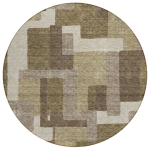 HomeRoots 5' Abstract Brown and Beige Indoor Outdoor Area Rug – Stylish, Washable, Stain-Resistant Design 8' Round 584124
