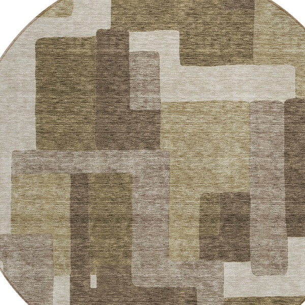 Homeroots 3' Beige Tan And Taupe Abstract Washable Area Rug For Indoor Or Outdoor Use - Durable Design 8' Round Polyester 584124