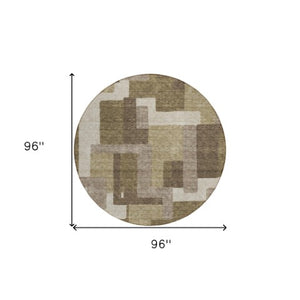 Homeroots 3' Beige Tan And Taupe Abstract Washable Area Rug For Indoor Or Outdoor Use - Durable Design 8' Round Polyester 584124