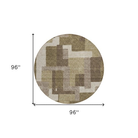 Homeroots 3' Beige Tan And Taupe Abstract Washable Area Rug For Indoor Or Outdoor Use - Durable Design 8' Round Polyester 584124