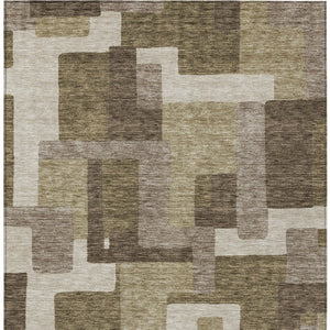 Homeroots 3' Beige Tan And Taupe Abstract Washable Area Rug For Indoor Or Outdoor Use - Durable Design 9' X 12' Polyester 584126