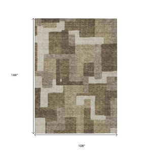 Homeroots 3' Beige Tan And Taupe Abstract Washable Area Rug For Indoor Or Outdoor Use - Durable Design 9' X 12' Polyester 584126