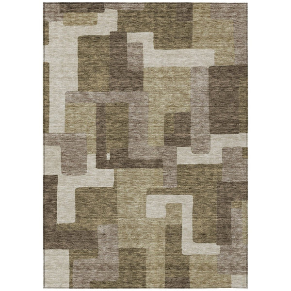 HomeRoots 9' Brown and Beige Abstract Area Rug - Durable, Washable Design for Indoor and Outdoor Spaces 9' X 12' 584126
