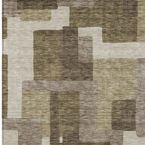 Homeroots 3' Beige Tan And Taupe Abstract Washable Area Rug For Indoor Or Outdoor Use - Durable Design 9' X 12' Polyester 584126