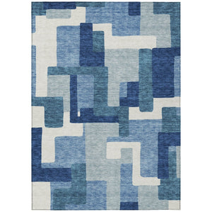 HomeRoots 5' Navy Blue and Sky Blue Abstract Area Rug - Stylish, Durable Design for Indoor and Outdoor Spaces 5' X 8' 584129