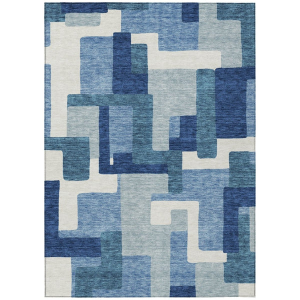 HomeRoots 5' Navy Blue and Sky Blue Abstract Area Rug - Stylish, Durable Design for Indoor and Outdoor Spaces 5' X 8' 584129