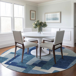 Homeroots 3' Beige Tan And Taupe Abstract Washable Area Rug For Indoor Or Outdoor Use - Durable Design 8' Round Polyester 584130