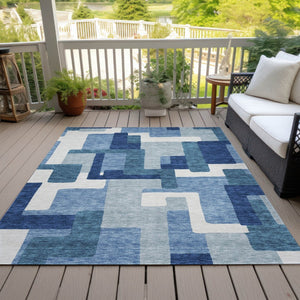 HomeRoots 5' Navy Blue and Sky Blue Abstract Area Rug - Stylish, Durable Design for Indoor and Outdoor Spaces 10' X 14' 584133